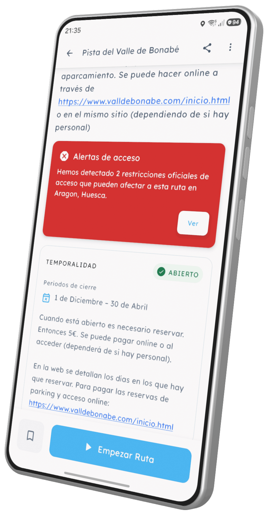 Vista previa de alertas de acceso