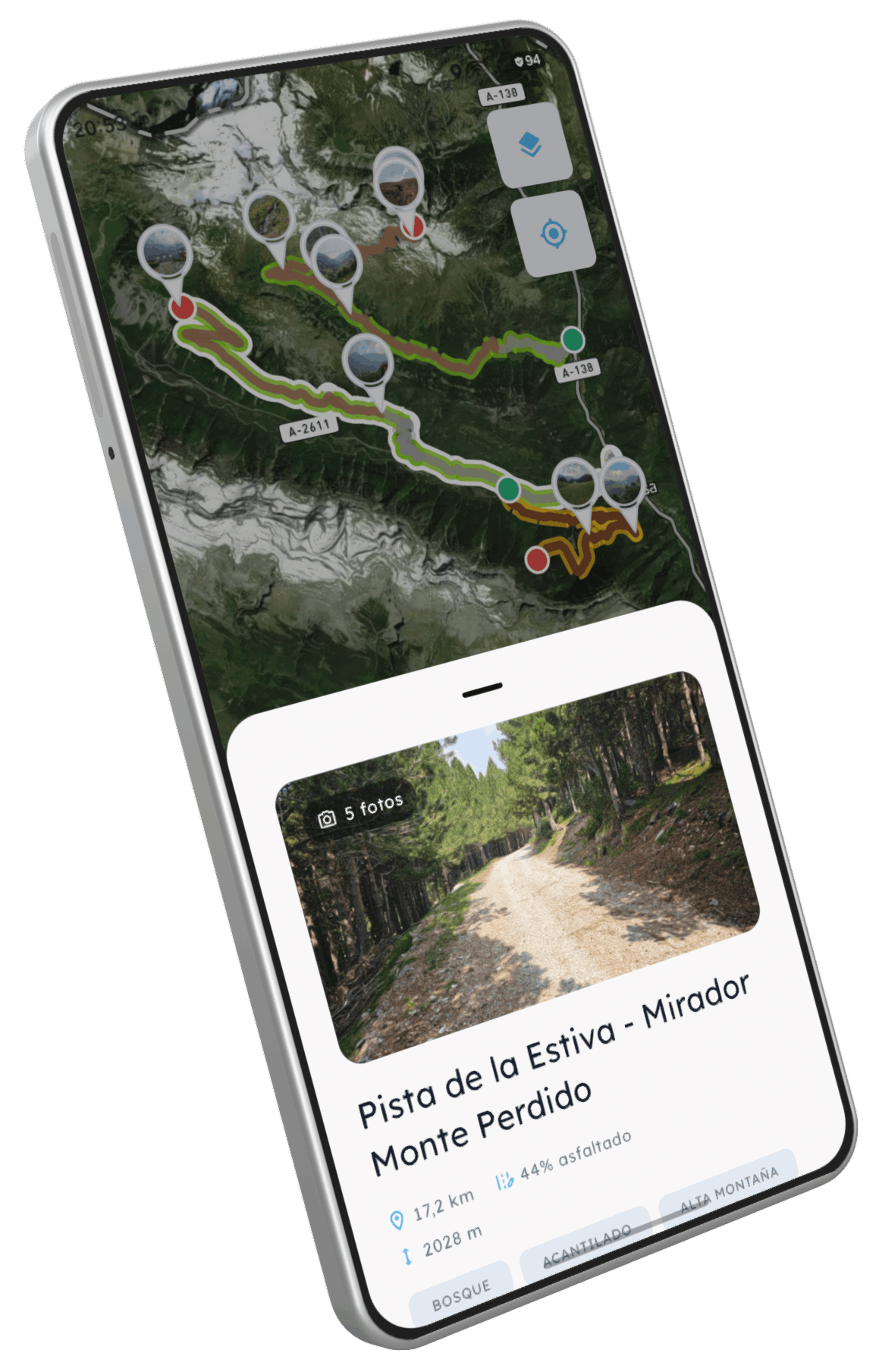 Vista previa del mapa y la ruta